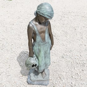 Classical Bronze Garden Statue Girl w/Jug