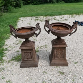Cast Iron Garden Urn Pair