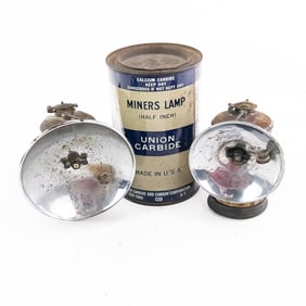 (2) Vintage Brass Carbide Lamps & Carbide Fuel