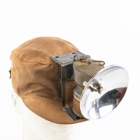 Vintage Canvas Mining Cap & Carbide Lamp