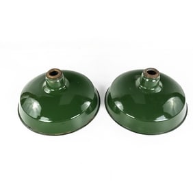 Pair Vintage Green Enamel Lamp Shades