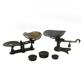 (2) Early Cast Iron Counter Pan Scales