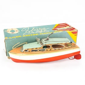 50s Flare Craft Tin Litho Power Driven Model Boat