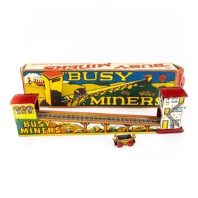 MARX "Busy Miners" Tin Litho Catapult Toy w Box