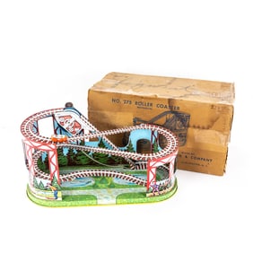 1950s J. Chein #275 Tin Litho Roller Coaster w Box