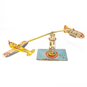 Unique Art Sky Ranger Airplane & Zeppelin Tin Toy