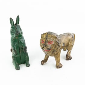 Hubley Lion & Begging Rabbit Cast Iron Still Banks