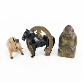 Billiken Budda Sitting Pig & Good Luck Horse Banks