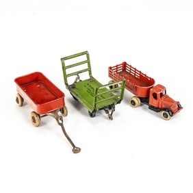 30s Tootsie Toy Mack Stake Truck & Radio Flyer +