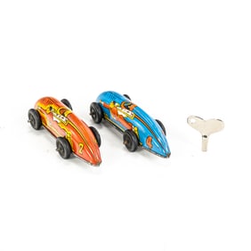 (2) 1947 Captain Marvel Tin Litho Wind Up Racers