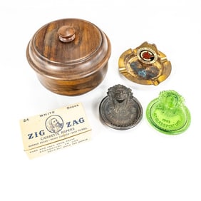 Ashtrays, Small Humidor, Box of Zig Zag Papers
