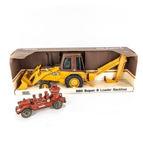 30's Hubley Firetruck & NIB 1986 Ertl 580 Backhoe