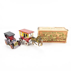 1940s MARX Toytown Dairy Tin Wind Up Wagon & More