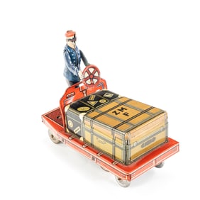 55 Fuchs Toys Tin Litho German Porter Luggage Cart
