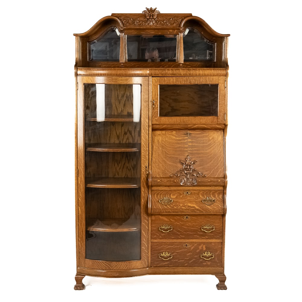 Oak Side by Side w/Mirror and Carved Top (1 of 15)