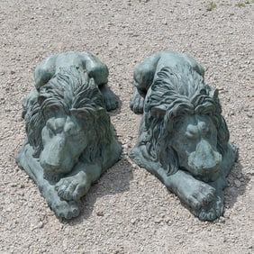 Monumental Cast Bronze Lion Pair
