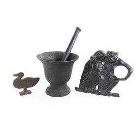 Cast Iron Mortar & Pestle and Bird & Monkey & Duck