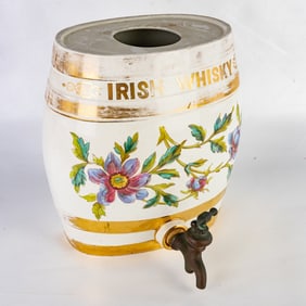 Old Ceramic "Irish Whiskey" Barrel Dispenser
