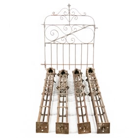 Victorian Gothic Wrought Iron Fence Posts/Gate