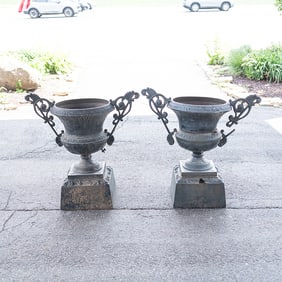 Pair ofCast Iron Campana Urns Late19th Early 20thC