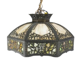 Vintage Cast Metal/Stained Glass Hanging Shade
