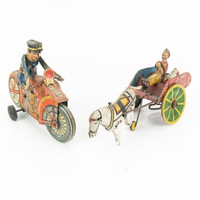 '30s Marx Policeman Motorcycle & Hee Haw Tin Litho