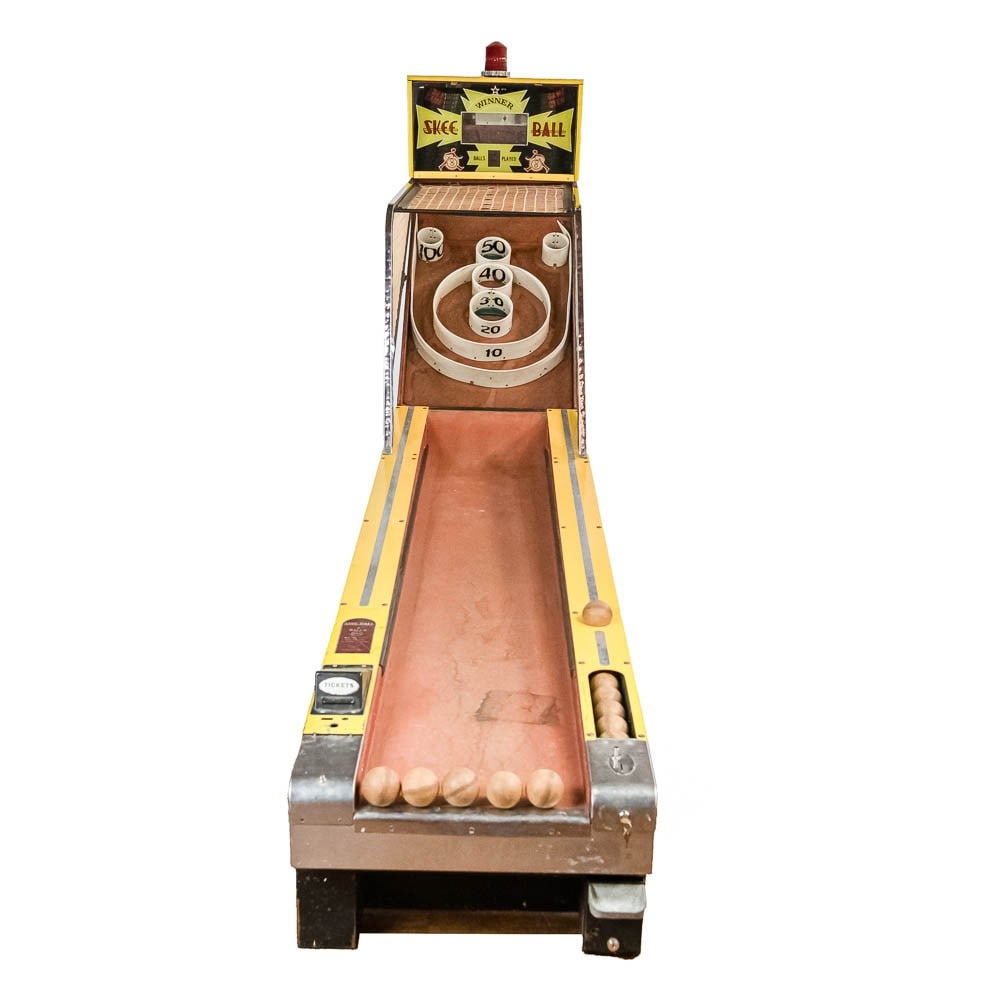 Coin Op Skee Ball Arcade Game: This arcade game is one of the most popular. The original Skee Ball made by Skee Ball Inc. Lansdale, PA. Machine is complete and works good. Shows usual wear with some light scuffs, scratches and ding