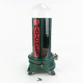 1 Cent Advance Cast Iron & Glass Match Dispenser