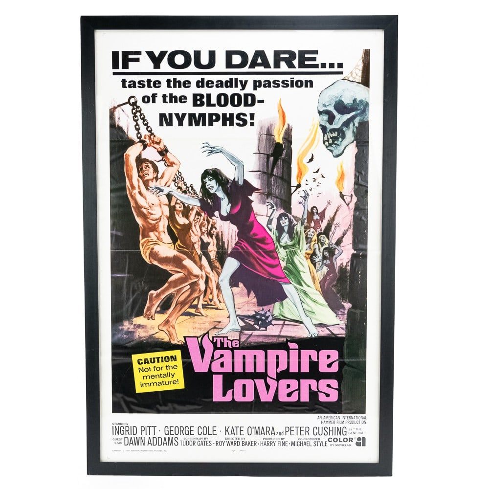 Framed Movie Poster "The Vampire Lovers": 1970movie poster in good condition with normal shipping creases. Good color, framed with plexiglass. 3/4" D X 29 1/2" W X 43" H