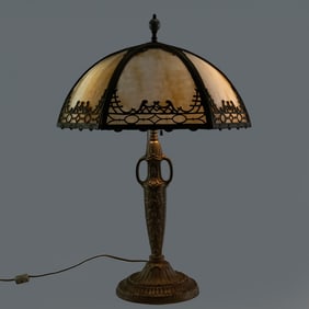 Antique Slag Glass Panel Lamp