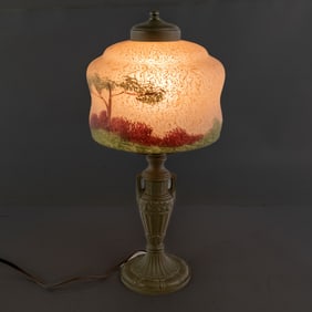 Reverse-Painted Landscape Table Lamp