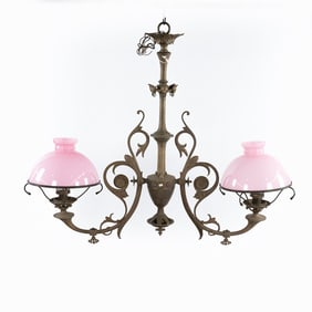 Large Brass 2 Arm Bar / Pool Table Light Fixture