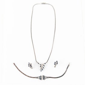 Gold Diamond & Sapphire Bracelet Necklace Earrings