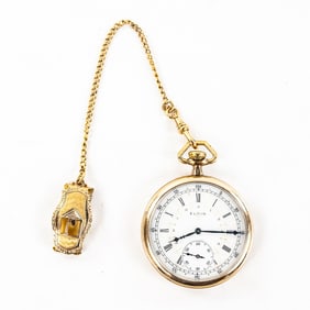 Ornate Elgin 15 Jewel Fancy Dial Pocket Watch wFOB