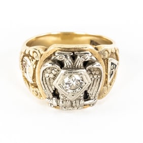 10k Yellow Gold Diamond Masonic 32nd Degree Ring