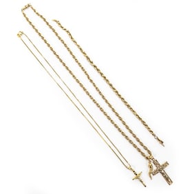 14k Yellow Gold Necklace w Pendants & Bracelet
