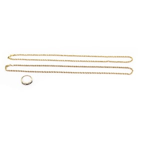 (2)10K Yellow Gold Rope Necklaces & Sapphire Ring