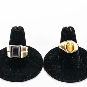 10k Gold Garnet Ring & 10k Gold Cats Eye Ring