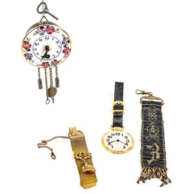 German Enameled Mini Wall Clock Beaded FOB & More