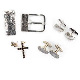 14k Garnet Crucifix Pendant w Garnet Earrings ++