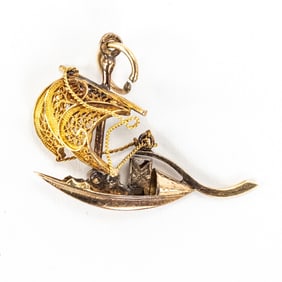 14k Gold Portuguese Galleon Ship Charm Pendant