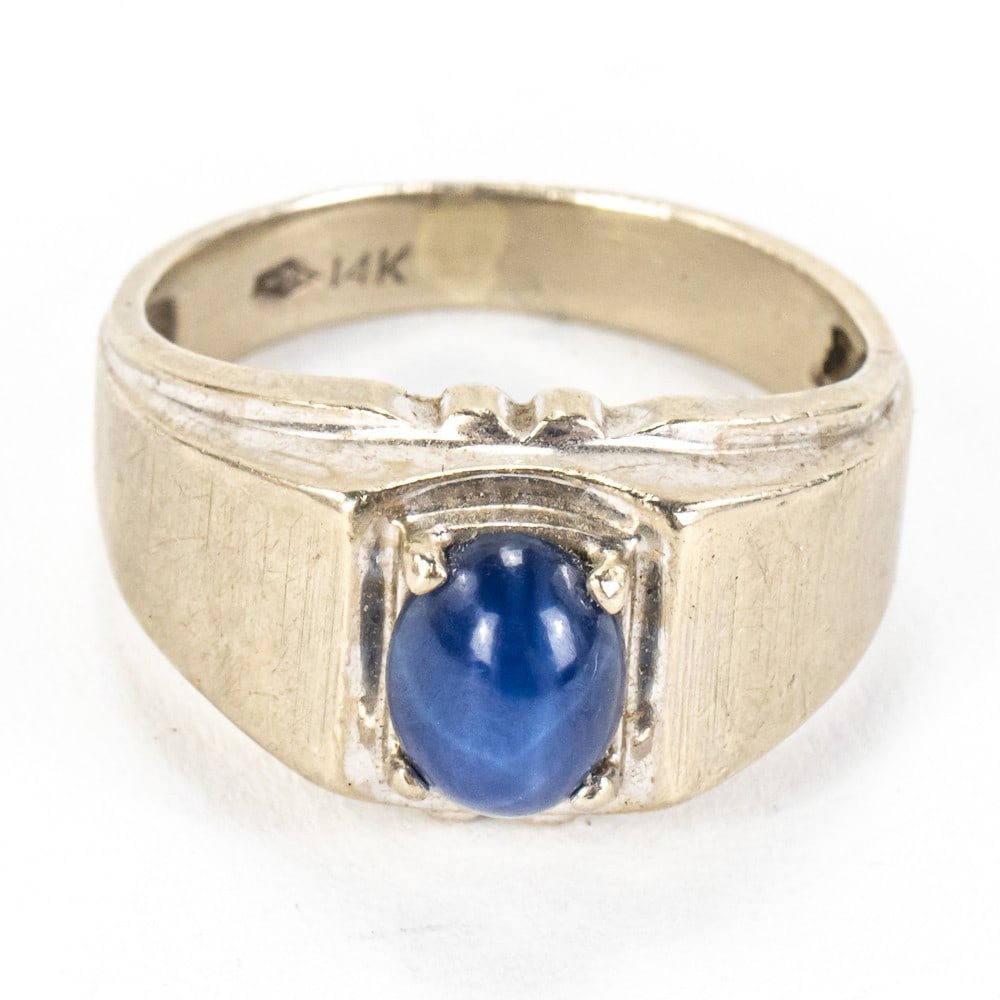 Men's 14k White Gold Star Sapphire Ring (1 of 6)