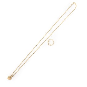 14k Yellow Gold Braided Necklace w Heart Pendant+