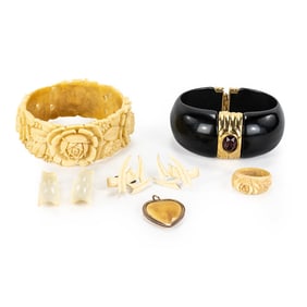 Assorted Carved Celluloid Bracelet Ring Earrings++