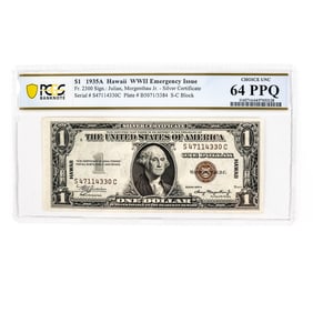 1935-A Hawaii WWII $1 Silver Certificate PCGS64PPQ