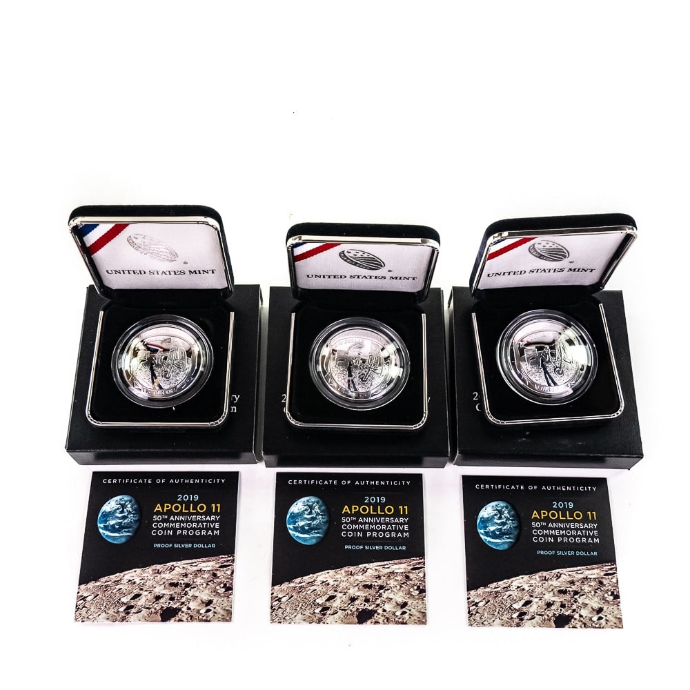 (3) 2019 US Mint Apollo 11 50th Ann Proof Silver $ (1 of 8)