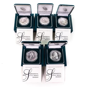 (5) US Mint Presidential Silver Medals w OGP