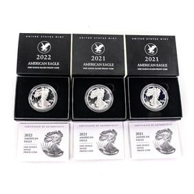 (2)2021 & 2022 Proof American Eagle Silver Dollars