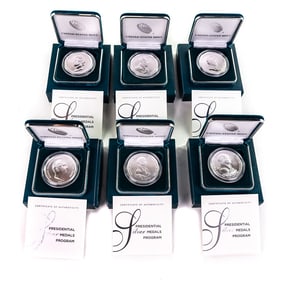 (6) US Mint Presidential Silver Dollars w OGP