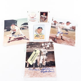 Eddie Mathews & Warren Spahn Autograph Photos Ball